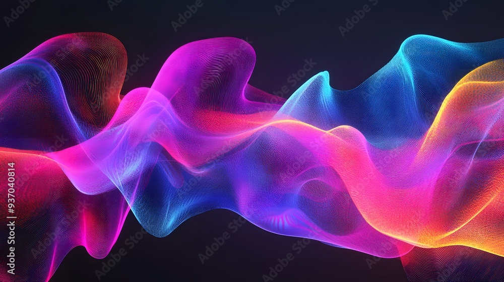 Poster 46. radiant waveforms in a gradient of neon colors creating a stunning, fluid design
