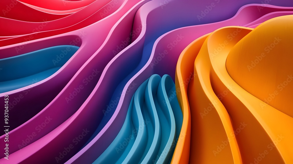 Aufkleber 47. 3d abstract curves in bright colors forming a mesmerizing wave-like pattern