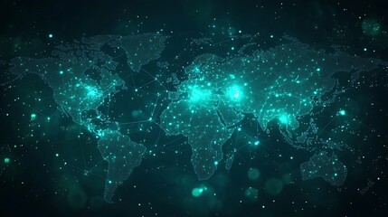 A glowing, interconnected world map representing global communication