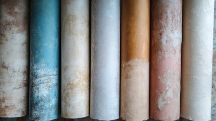 Obraz premium Various wallpaper rolls. Different textures and colors , ai