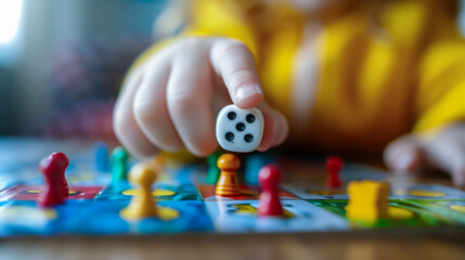 Close-up of Hand Rolling Dice in Board Game