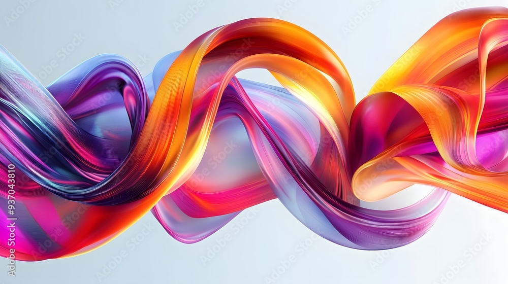 Poster 50. dynamic 3d ribbons in vibrant hues creating a swirling, fluid motion on a clear background