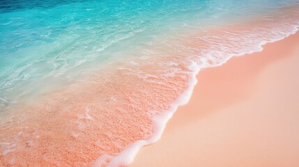 Fototapeta premium Turquoise Ocean Water Meets Pink Sand Beach - Tropical Vacation Background