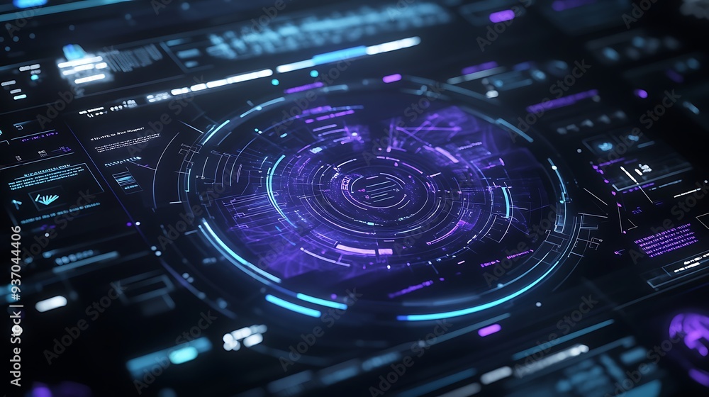 Poster Futuristic Interface with Circular HUD and Data Display