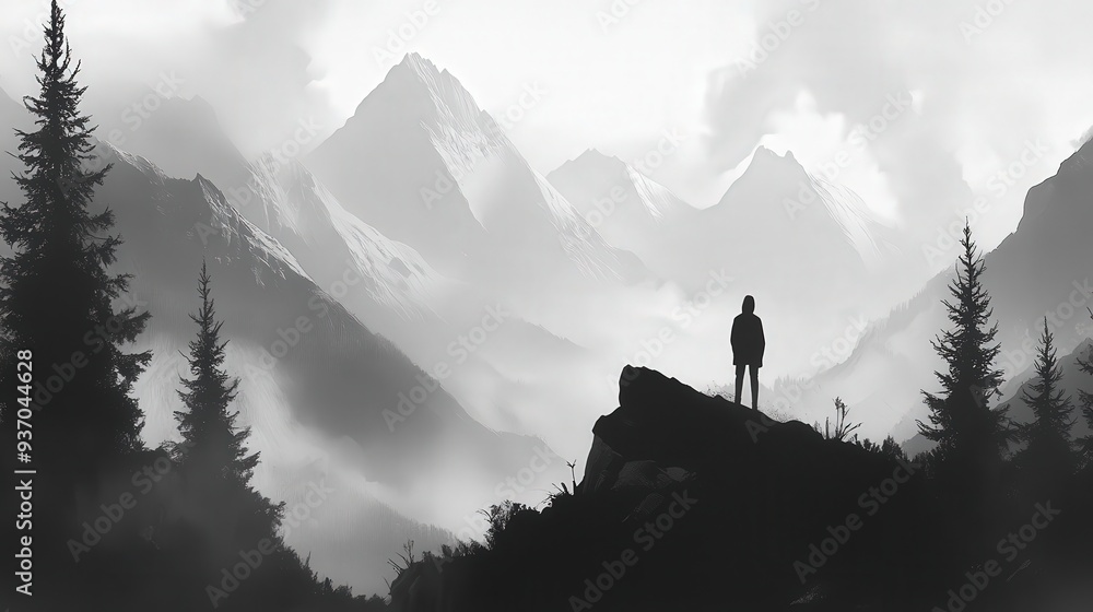 Poster monochromatic harmony: flat design illustration in a single-color palette emphasizing form and compo