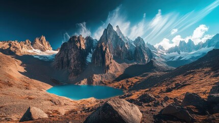 Naklejka premium Majestic Mountain Peaks and a Serene Lake in the French Alps.