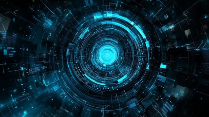 Obraz premium Futuristic Blue and Black Abstract Circular Interface