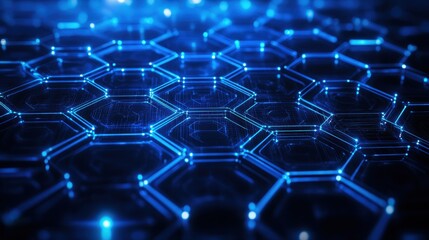 Obraz premium Abstract Blue Hexagon Pattern with Glowing Lines - Technology and Digital Background