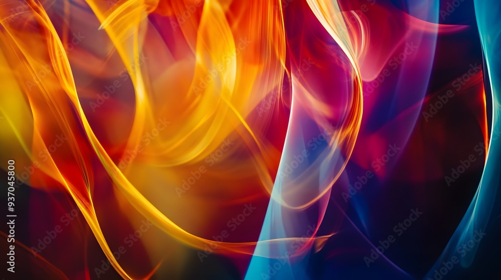 Poster 52. bright, abstract curves of light in various colors flowing smoothly in a transparent environment