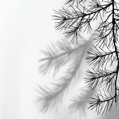 Abstract Pine Branch Shadow Overlay for Design, Minimalist Nature Background, Monochrome Texture