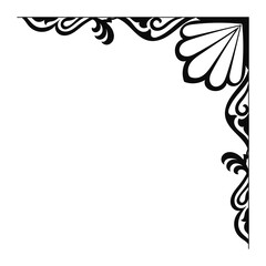 Thin line vintage corner. Medieval period of the Victorian dynasty. Fancy black monogram frame...