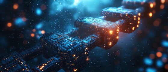 Obraz premium Futuristic Chain Link Structure with Glowing Lights in Space.