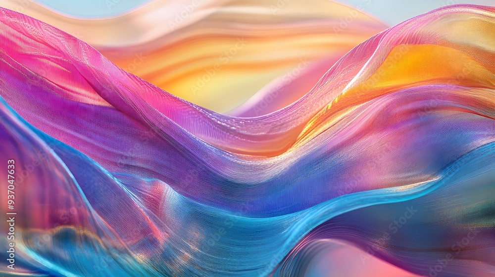 Poster 40. colorful wave patterns creating an intricate, dynamic design in a clear environment