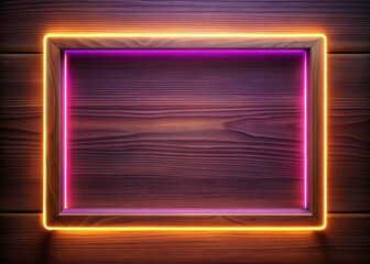 Warm wooden frame complements a sleek UI design with neon-lit accents, exuding a sense of modern sophistication and playful futurism in a vibrant color scheme.