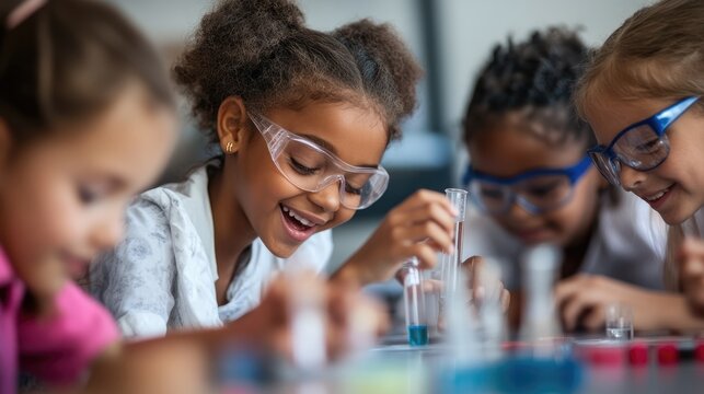 Excited Young Scientists In Lab Coats