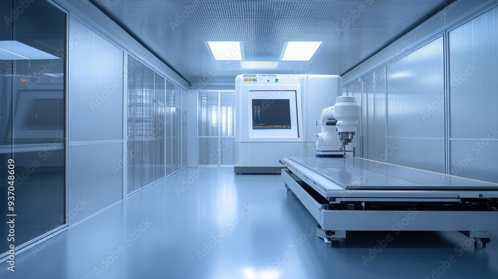 Poster robotic system performing high-precision tasks in a cleanroom environment, showcasing advanced techn