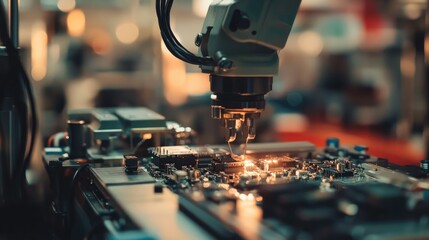 Robotic system performing delicate assembly tasks in the electronics manufacturing industry.