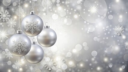 Fototapeta premium Elegant silver Christmas background with decorative balls and snowflakes