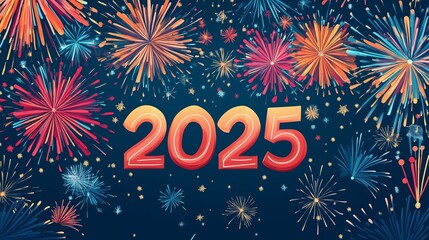 New Year 2025. Vector image, fireworks, holiday.