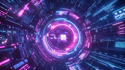 Obraz premium Futuristic Neon Portal with Glowing Circuitry
