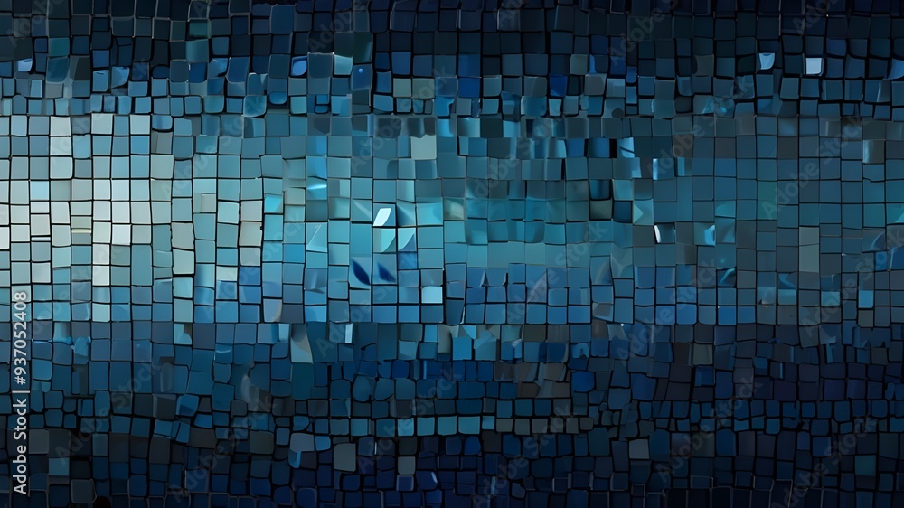 Wall mural Ombre blue mosaic patterned background illustration Generative AI