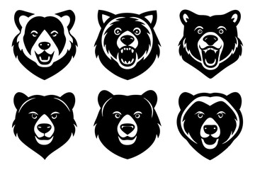 Set of Bear head icon silhouette vector illustration