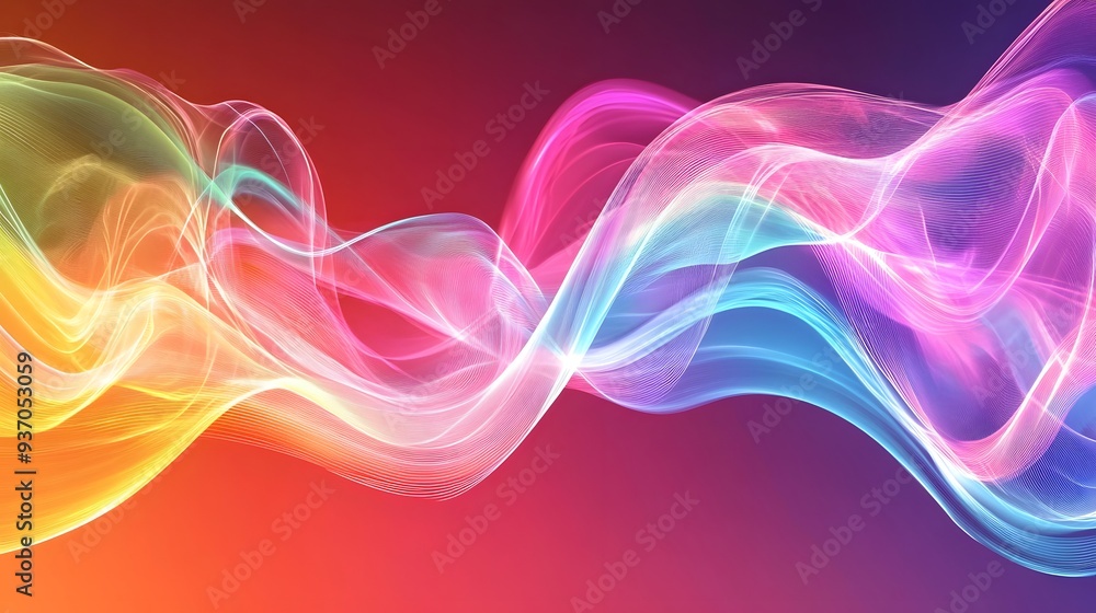 Poster 30. dynamic, swirling waveforms in a spectrum of bright colors in a transparent environment