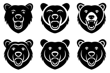 Set of Bear head icon silhouette vector illustration