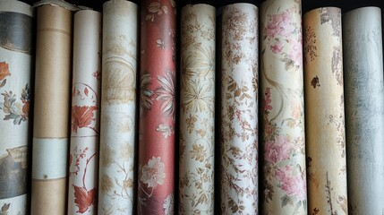 Fototapeta premium Various wallpaper rolls. Different textures and colors , ai