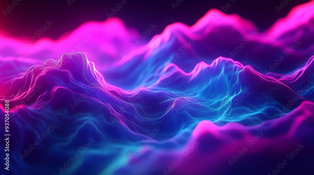 Poster 31. 3d abstract waves in neon colors creating a fluid, continuous motion