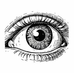 Obraz premium Detailed Black and White Illustration of a Human Eye with Intricate Linework - Perfect for Artistic, Educational, and Scientific Use