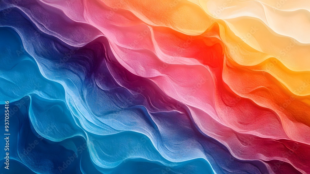 Poster 33. vibrant wave patterns in gradient colors undulating smoothly across a clear surface