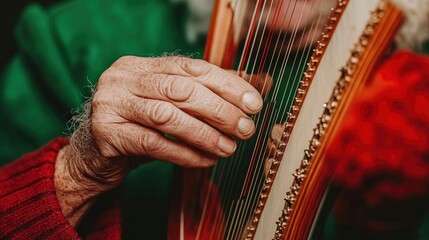 Elderly Hands Playing a Harp