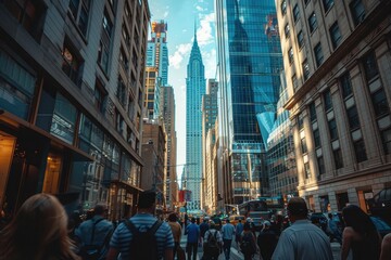 Obraz premium Urban Colossus: Pedestrians Amidst Towers