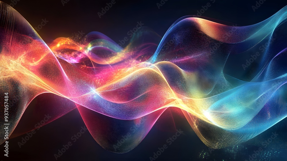 Poster 35. brightly colored light waves forming a fluid, 3d abstract pattern on a clear background
