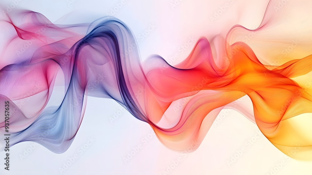 Poster 36. dynamic, flowing curves of various colors interacting in a clear space