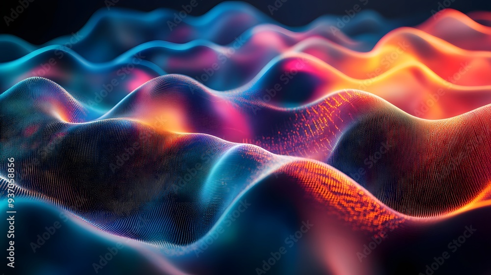 Poster 37. multicolored waveforms with a fluid motion creating a stunning 3d visual effect
