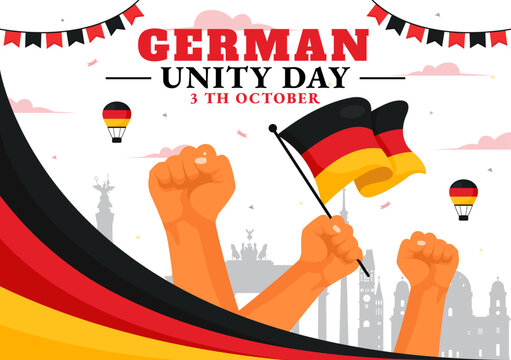 German Unity Day Vector Illustration on October 3rd featuring the Germany Flag and National Landmarks in a Flat Style Background for Holiday
