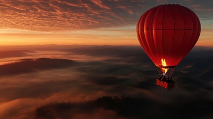 Obraz premium Hot Air Balloon Soaring Above the Clouds at Sunrise