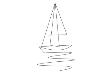 One continuous line art drawing of sailboat design travel tourism concept outline vector illustration