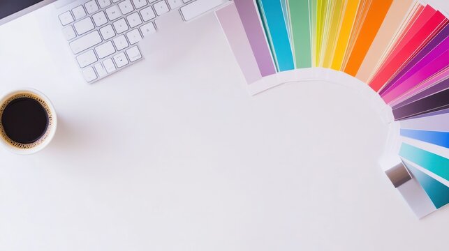 Colorful Palette and Coffee on White Desk