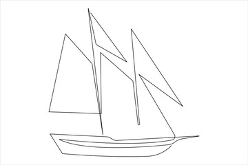 One continuous line art drawing of sailboat design travel tourism concept outline vector illustration