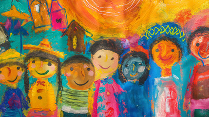 Fototapeta premium Children�s Art: Artwork created by children depicting Hispanic culture, Hispanic Heritage Month, with copy space