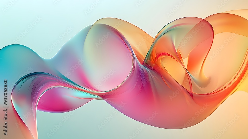 Poster 24. abstract, translucent curves in bright colors floating against a transparent backdrop