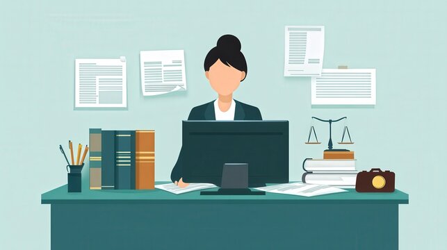 Efficient Legal Assistant Providing Support for Lawyers: Flat Design Illustration