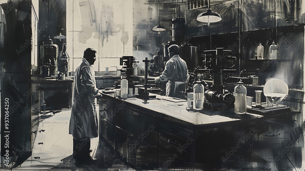 Poster scientists working in a laboratory.