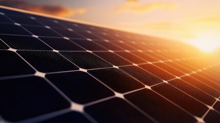 Solar Panel Close-Up at Sunset