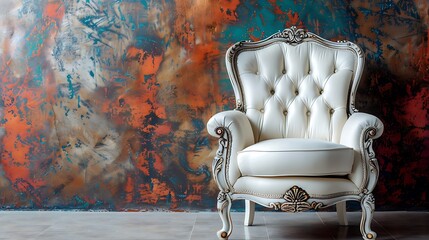 Fototapeta premium Luxurious antiquarian white armchair isolated on colorful background