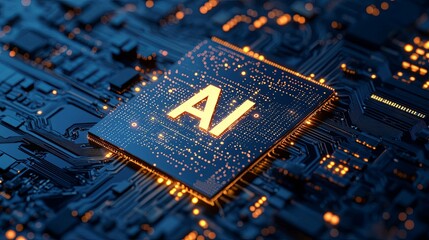 the sparkling light around the letters 'AI' on this microchip symbolize the transformative impact of artificial intelligence on modern computing