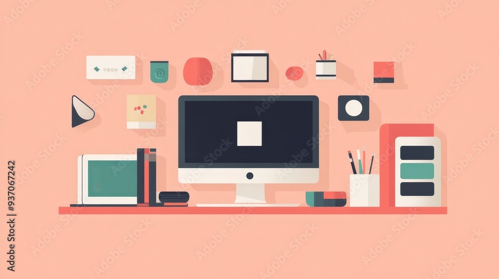 Poster modern flat design illustration for web and app interfaces emphasizing simplicity and minimalism